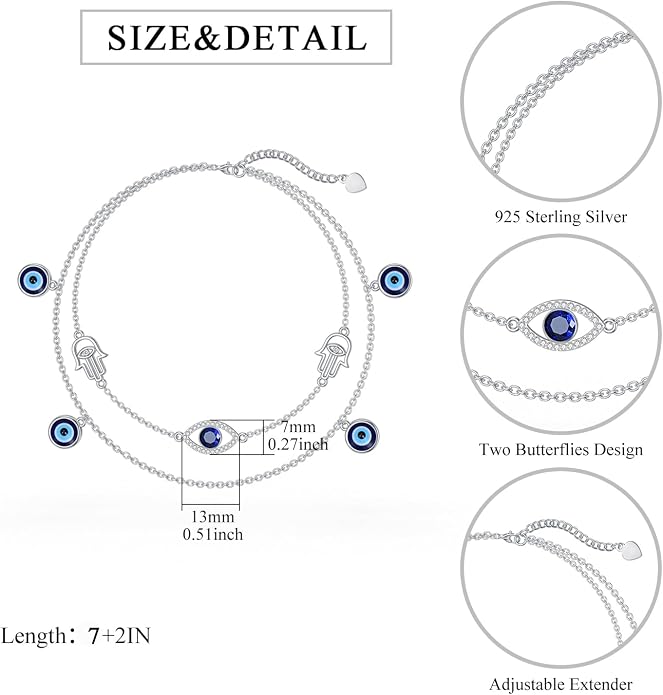Dorunmo Anklet Bracelets For Women 925 Sterling Silver Birthstone/Infinity/Butterfly/Evil Eye/Turtle/Pineapple/Starfish/Heart Anklets Bracelets Jewelry Gifts for Women