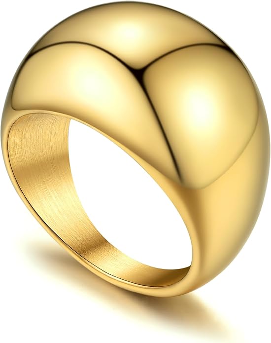 GOLDCHIC JEWELRY Chunky Dome Ring for Women, Stainless Steel Bold Stacking Croissant Statement Ring For Men (Size 7-12, Custom)