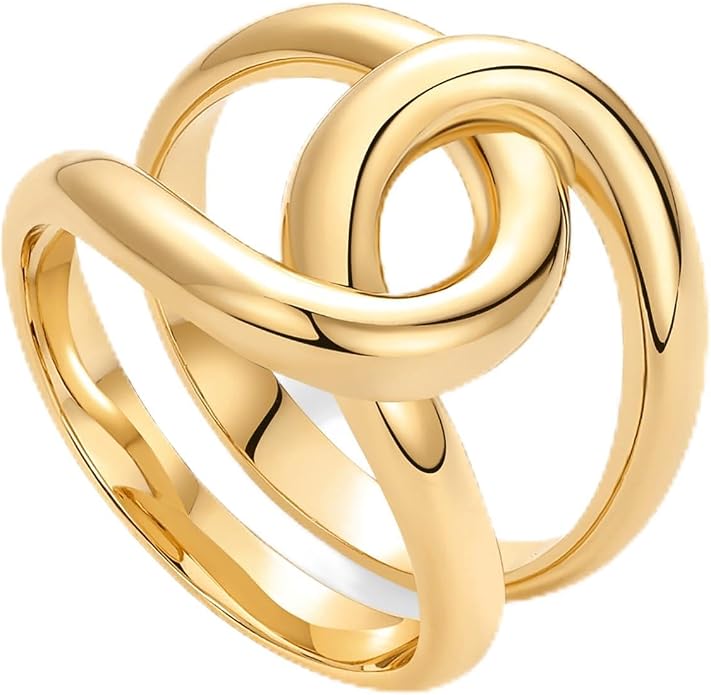 PAVOI 14K Gold Plated Chunky Interlock Statement Ring for Women | Interloop Band Thick Link Stackable Rings