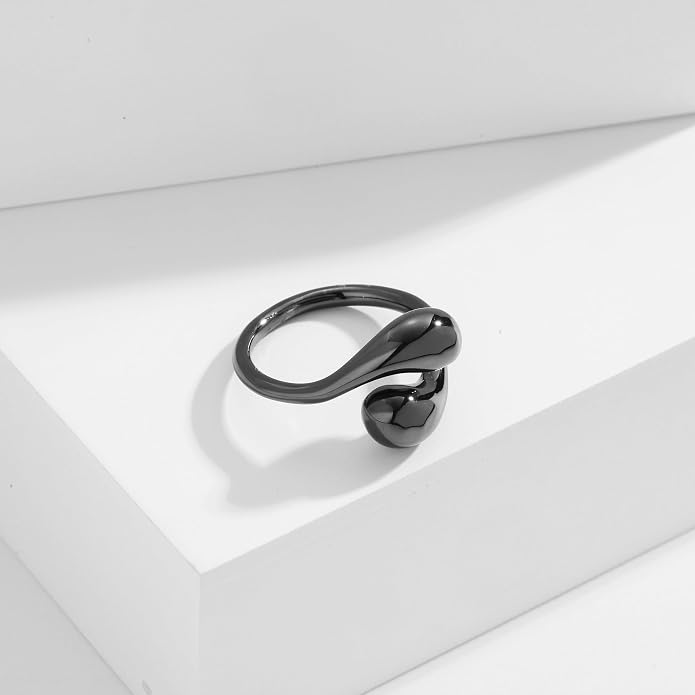 WOWORAMA Chunky Teardrop Rings for Women Silver Gold Bypass Dome Rings Thick Statement Open Adjustable Rings Simple Waterdrop Stackable Band Rings