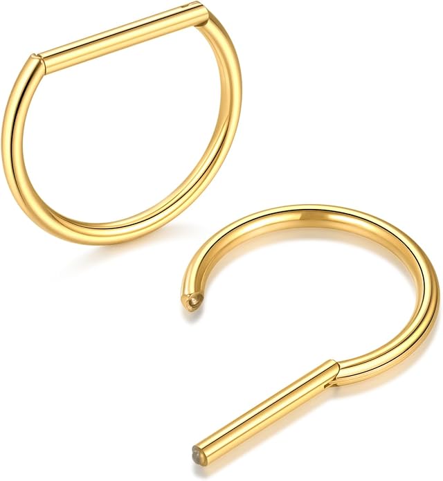 Oveta Titanium D Shaped Nipple Rings 14G for Nipple Piercing Jewelry Higned Segment Clicker Ring Hoops 11mm 12mm 14mm for Women Men, Silver Gold Black, 2PCS