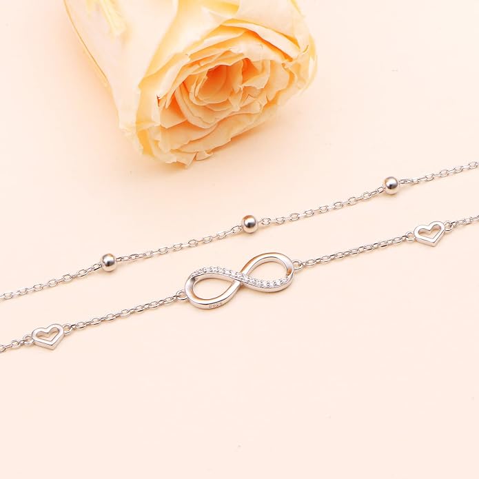 Alphm Anklet for Women S925 Sterling Silver Adjustable Foot Evil Eye Starfish Heart Bead Butterfly Celtic Knot Cross Multilayer Layered Ankle Bracelet Jewelry