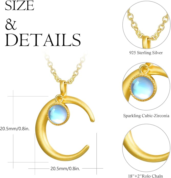 Palpitate Moon Star Necklace Moon Phase Necklace Pendant 925 Sterling Silver Jewelry Christmas Gifts for Women Wife Her Adjustable Chain