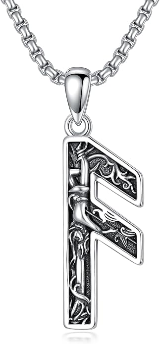 Viking Necklace 925 Sterling Silver Viking Rune Letter Pendant Norse Jewelry Gifts for Men Father