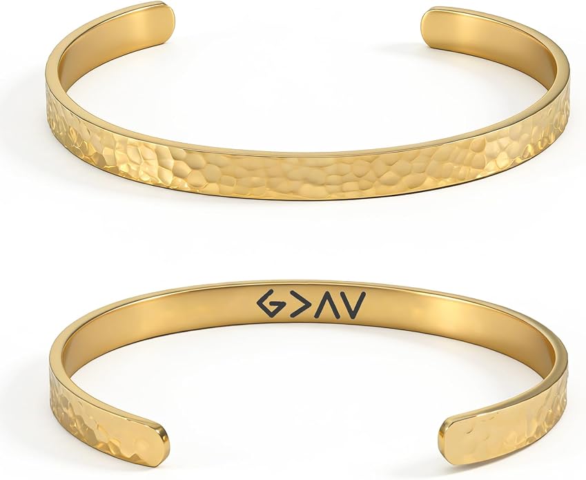 Inspirational Bible Verse Cuff Bracelet for Women, 18K Gold Plated Hammered Bangle, Christian Faith Jewelry Gift, Adjustable Non Tarnish
