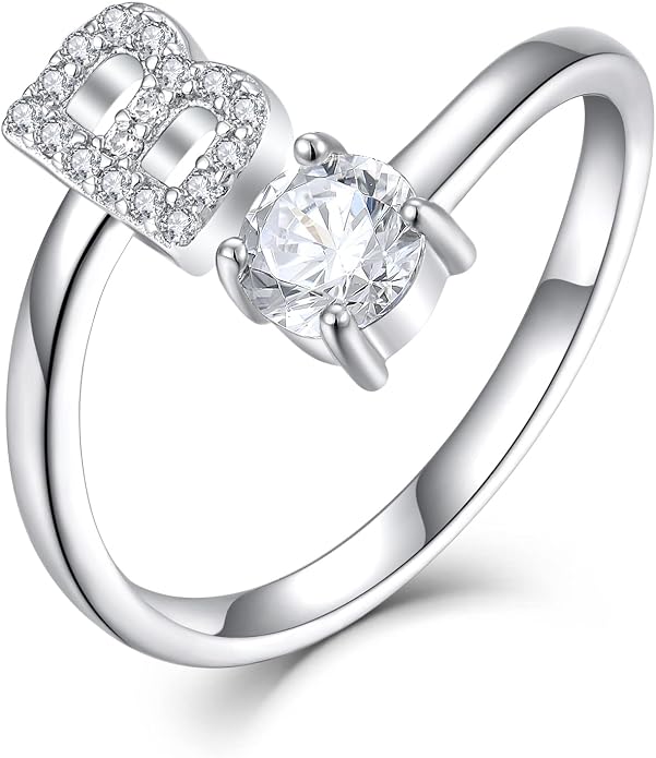 STARCHENIE Adjustable Initial Ring for Women 925 Sterling Silver Letters A-Z 26 Alphabet Rings Size 7