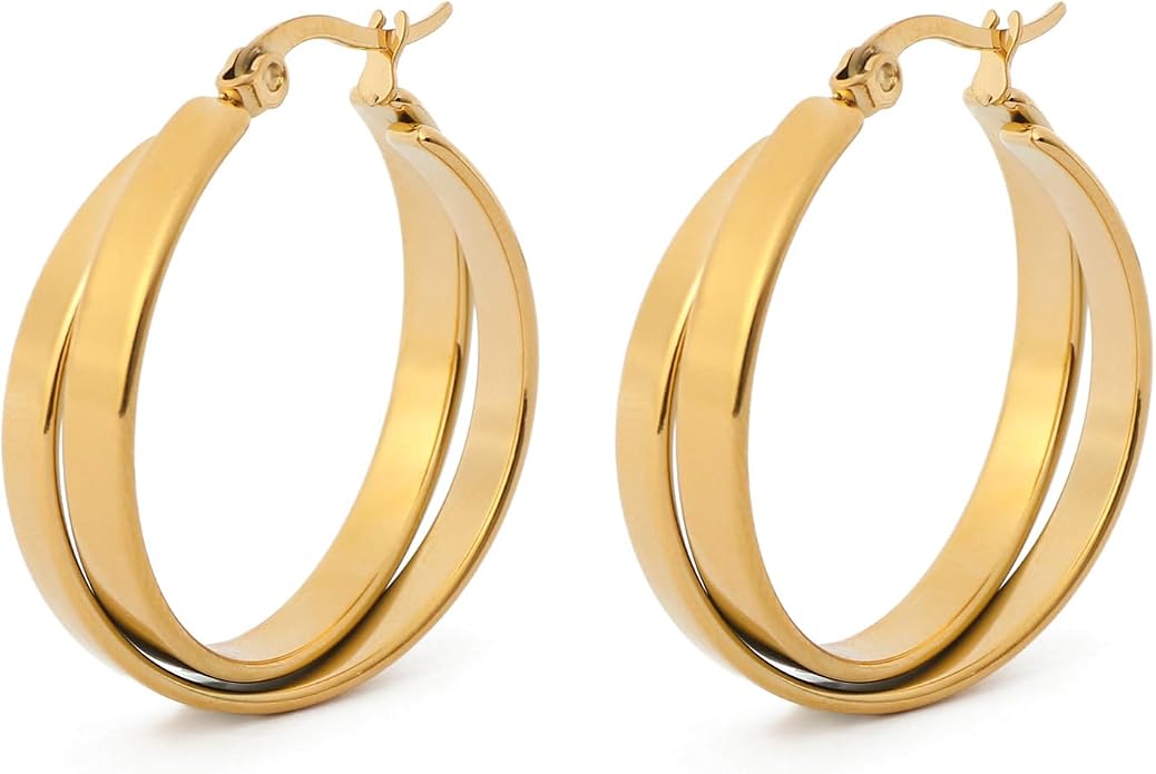 18K Gold Plated Hoop Earrings for Women Chunky Huggie Earrings Minimalist Gold Jewelry Valentine's Day Gift for Girlfriend Wife