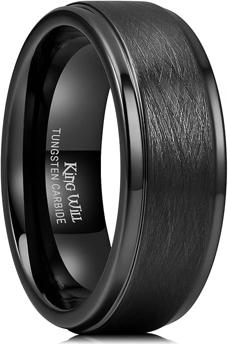 King Will Classic Tungsten Carbide Ring Brushed Two Grooved Center Hammered Design Mens Wedding Band for Men