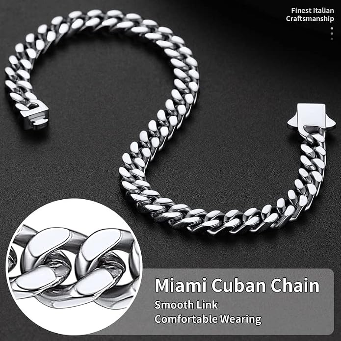 ChainsHouse Stainless Steel Cuban Link Bracelet for Men, 5mm/7mm/9mm/12mm Width, 7.5"/8.3"/9" Length, Black/18K Gold Plated Chain Wrist Bracelets for Men, with Gift Box