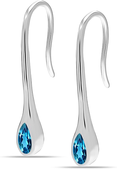 LeCalla 925 Sterling Silver Drop Ear Cuffs Earrings | Lightweight Threader Wire Shaped Teardrop Dangle Earring for Women | Hypoallergenic Piercing Gifts for Her