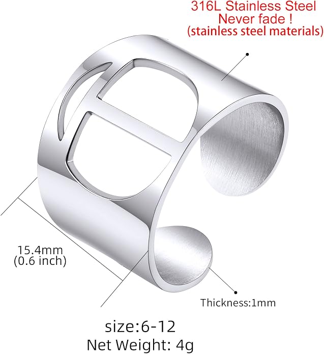 KeyStyle Bold Initial Letter Rings Adjustable, GoldChic Jewelry Women Gold Statement Ring Personalized Engraved Women’s Open Signet Ring for Party (Gold, White Gold, Black)