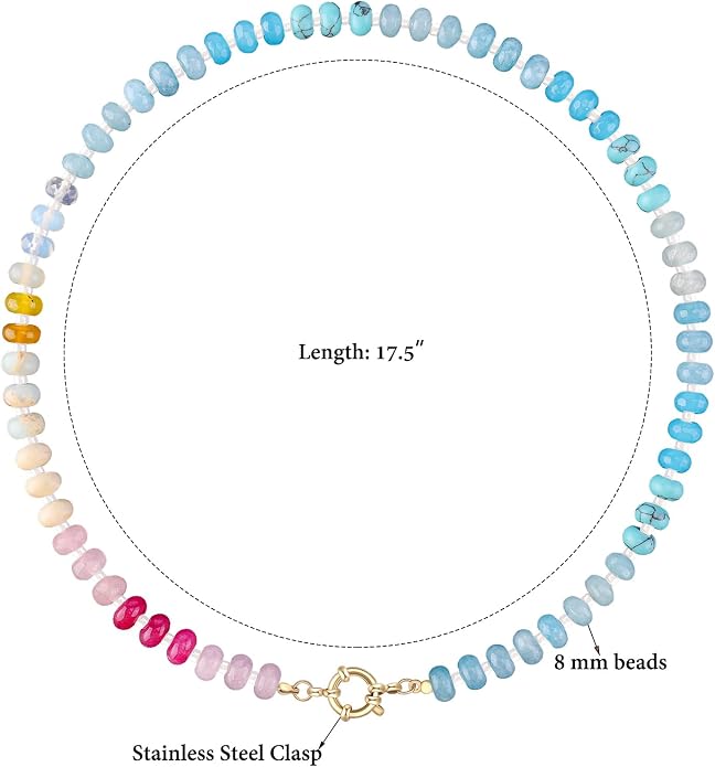 LALAPPLE Colorful Beaded Gemstone Necklace for Women, Boho Rainbow Bead Choker with Natural Stone Crystal Beads, Handmade Summer Beach Necklace Jewelry