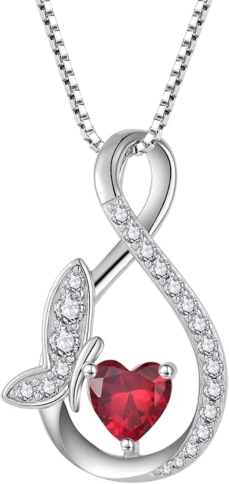 Infinity Butterfly Necklace for Women 925 Sterling Silver Heart Birthstone Created Gemstone Pendant Jewelry Gifts for Women Her