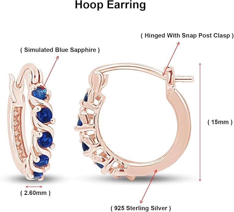 Dainty Hoop Earrings for Women Round Cut Simulated Blue Sapphire Gemstone Earrings in 14K Gold Plated 925 Sterling Silver Minimalist | Delicate Jewelry for Her