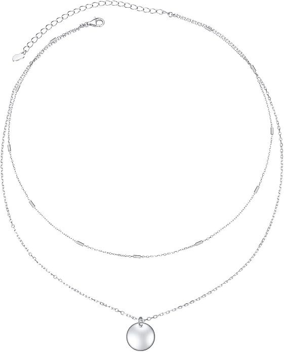 FLYOW Layered Choker Necklace S925 Sterling Silver Star Full Moon Daisy Flower Pendant Disc Jewelry Adjustable Clavicle Necklaces for Women Girls Birthday Gifts