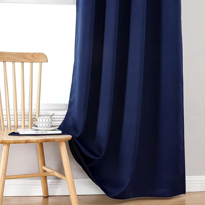 ChrisDowa 100% Blackout Curtains for Bedroom 84 Inches Long 2 Panels Set | 2 Thick Layers, Thermal Insulated, Light Blocking, Grommet, Window Treatment, Living Room Drapes, Navy Blue, 38 x 84 Inch