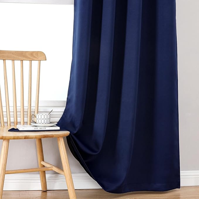 ChrisDowa 100% Blackout Curtains for Bedroom 102 Inches Long 2 Panels Set | 2 Thick Layers, Thermal Insulated, Light Blocking, Grommet, Long Window Drapes, for Living Room, Navy Blue, 52 x 102 Inch