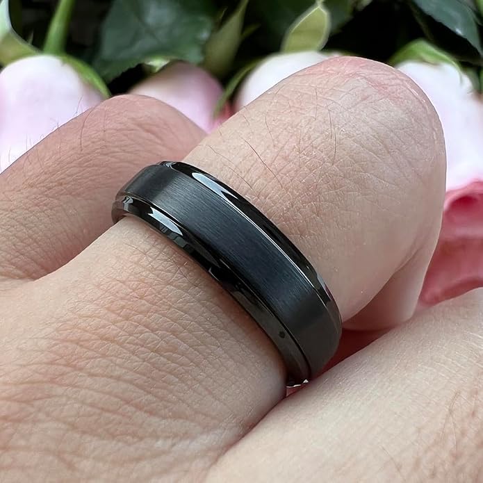 TUTISS 6mm 8mm Tungsten Rings for Men Women Fashion Engagement Wedding Bands Brushed Finish Stepped Beveled Edges Comfort Fit