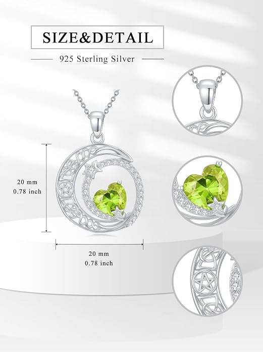 Dorunmo Heart Birthstone Necklace for Women 925 Sterling Silver Moon and Star Pendant Birthday Jewelry Gifts for Wife Her Daughter Mom