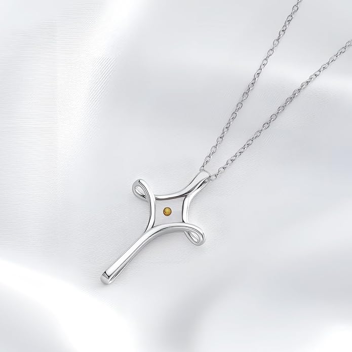 HPQQ Cross Necklace 925 Sterling Silver Turquoise Tree of Life Celtic Knot Cross Pendant Jewelry Mother's Day Gifts for Women