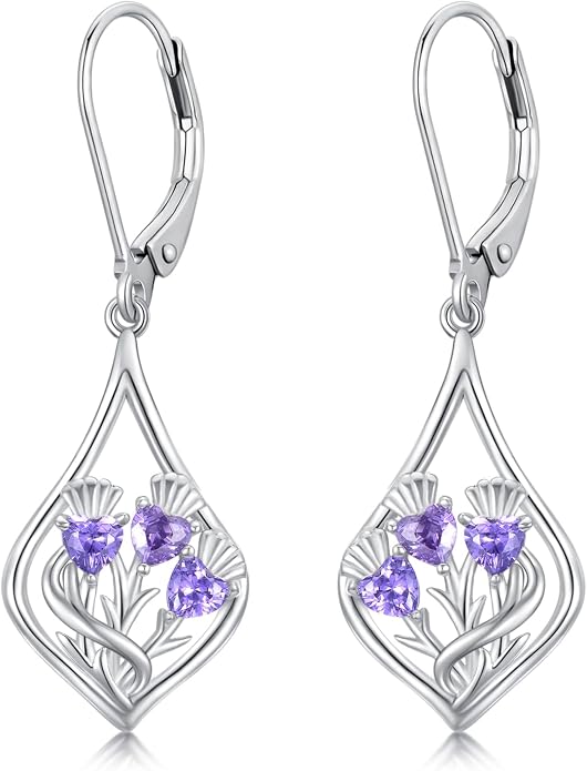 VONALA Flower Earrings for Women 925 Sterling Silver Rose/Lotus/Scottish Thistle/Tulip/Lilac/Mushroom/Pineapple Dangle Drop Earrings Flower Jewelry Gifts for Women Girls Birthday Gifts