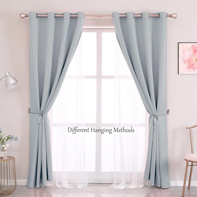 Light Grey Double Layered Curtains - Mix & Match Window Drapes, Grey Blackout 2 Layers Curtain Decor for Living Room Bedroom, 52W X96L Inch, Light Grey, 2 Pieces