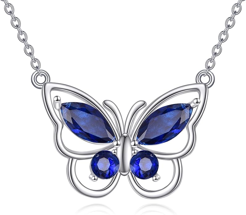 Butterfly Necklace for Women 925 Sterling Silver Crystal Butterfly Pendant Birthstone Amethyst Jewelry Gift