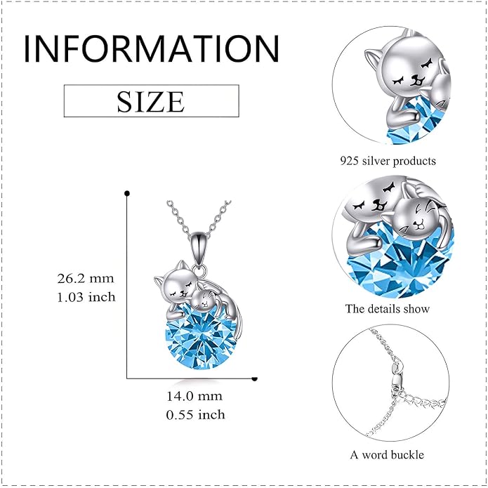 Cat Necklace Sterling Silver Cat Zircon Pendant Gothic Jewelry for Women Animal Lovers Gifts