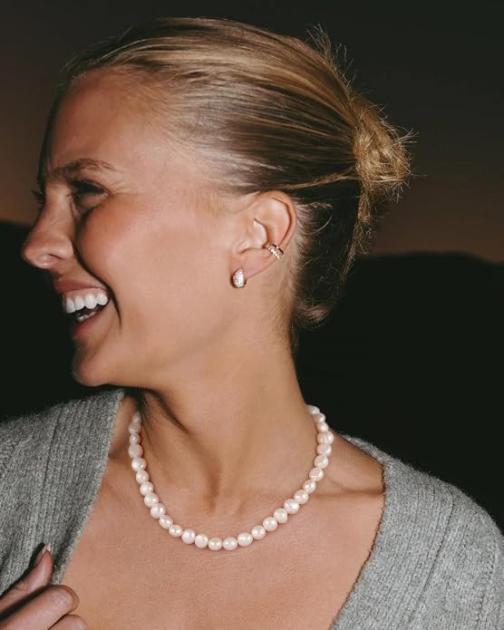 Natural Freshwater Baroque Pearl Necklace 14K Gold Plated Dainty Choker Necklace for Women Girls Snake Chain/Cuban Link/Paperclip/Ball Beaded Chain/Tennis Chain Fashion Jewelry for Gift