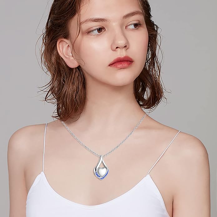 Cremation Jewelry 925 Sterling Silver Teardrop Urn Necklace for Ashes Heart Shape Memorial Keepsake Pendant for Human Ashes for Women Gift