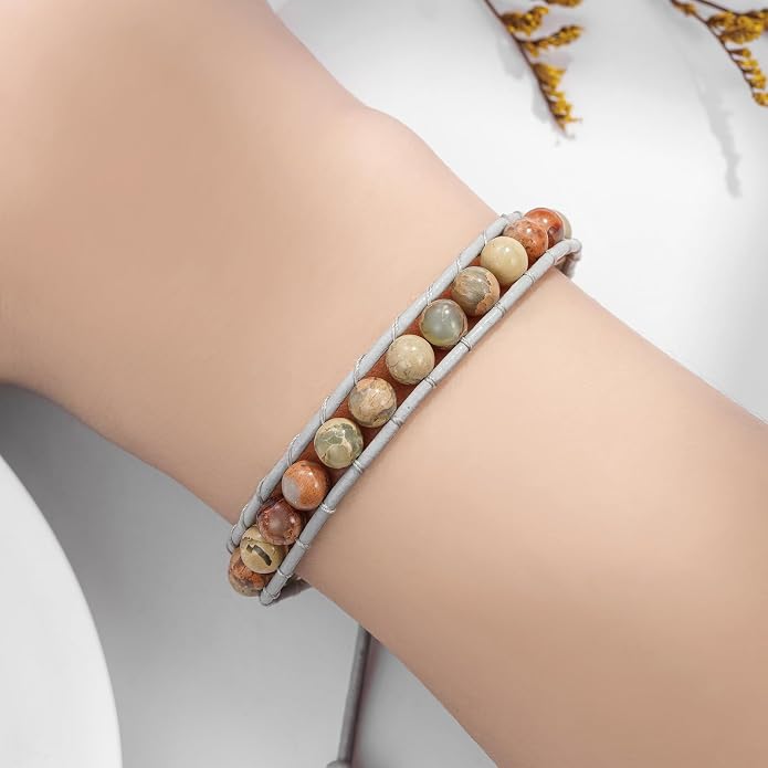 Plumiss Women Boho Handmade Natural Stone Crystal Leather Bead Wrap Bracelets Collection