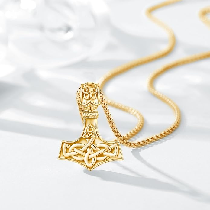 Thor Hammer Necklace for Women Men, S925 Sterling Silver Viking Mjolnir Necklace Pendant with Corlorful Opal Norse Runes Amulet Jewelry Gift