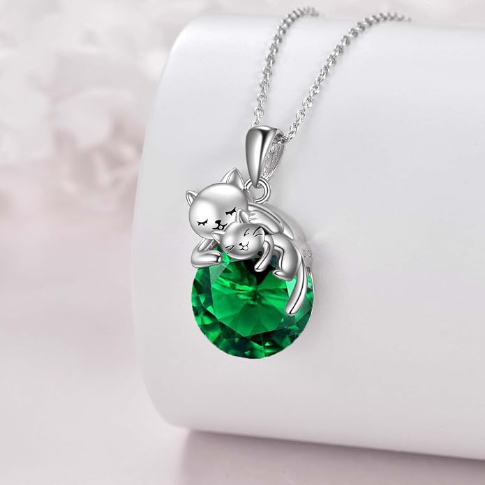 Cat Necklace Sterling Silver Cat Zircon Pendant Gothic Jewelry for Women Animal Lovers Gifts