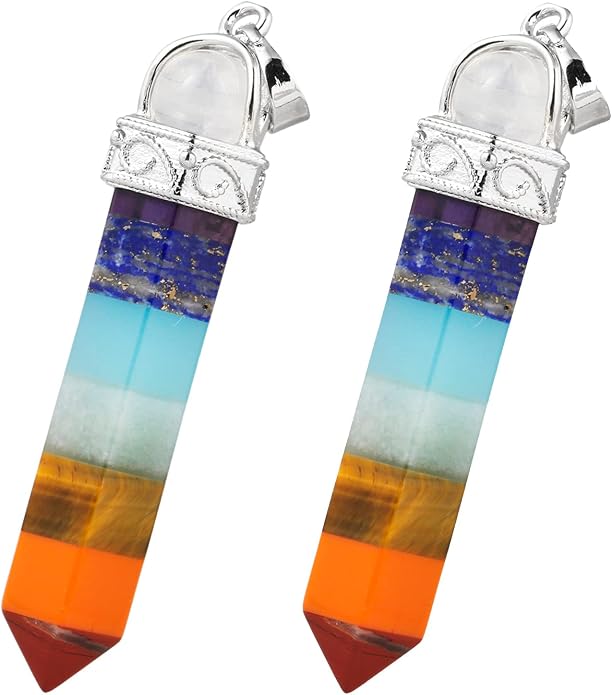 TUMBEELLUWA Crystal Point Necklaces Hexagonal Prism Stone Pendants with Chain Healing Jewelry Pack of 2
