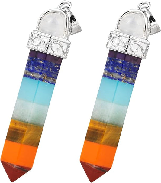 TUMBEELLUWA Crystal Point Necklaces Hexagonal Prism Stone Pendants with Chain Healing Jewelry Pack of 2