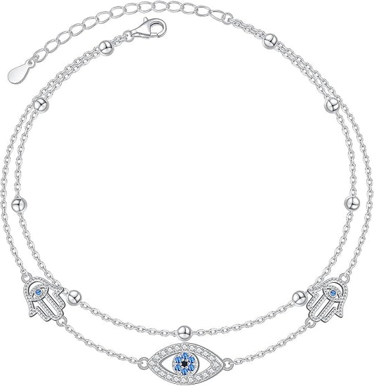 Anklet for Women 925 Sterling Silver Cross Layered Anklet for Women Girls Adjustable Dainty Beach Foot Chain Plus 9 10 Inch Charm Anklet Jewelry Birthday