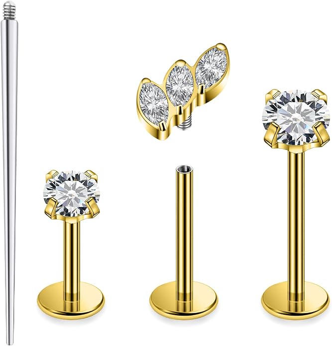 20G 18G 16G Astm F136 Titanium Internal Thread Flat Back Earrings Nose Studs Tragus Forward Helix Conch Cartilage Lobe Earring Stud Medusa Labret Monroe Lip Ring Piercing Jewelry For Women Men
