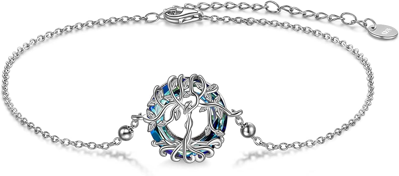 ONEFINITY Tree of Life Bracelet Sterling Silver Abalone Shell/Blue Opal/Turquoise/Malachite Tree of Life Jewelry Gifts for Women