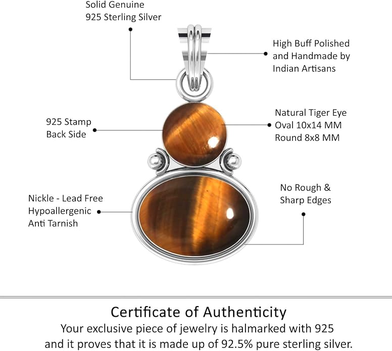 Handmade Genuine 925 Sterling Silver Pendant Necklace Natural Gemstone Crystal, Lapis, Onyx, Amber Oval Round Boho Jewelry For Women