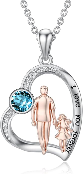 PROESS S925 Sterling Silver Daughter Heart Pendant Necklace from Dad Mom I Love You Forever Jewelry