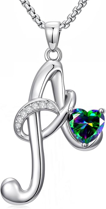 Birthday Gifts for Women Alphabet A to Z Initial Birthstone Pendant Necklaces for Women - 18k White Gold Plated Personalized Name Jewelry Anniversary Graduation Gifts for Wife Her Daughter Girlfriend(with Gift Box)