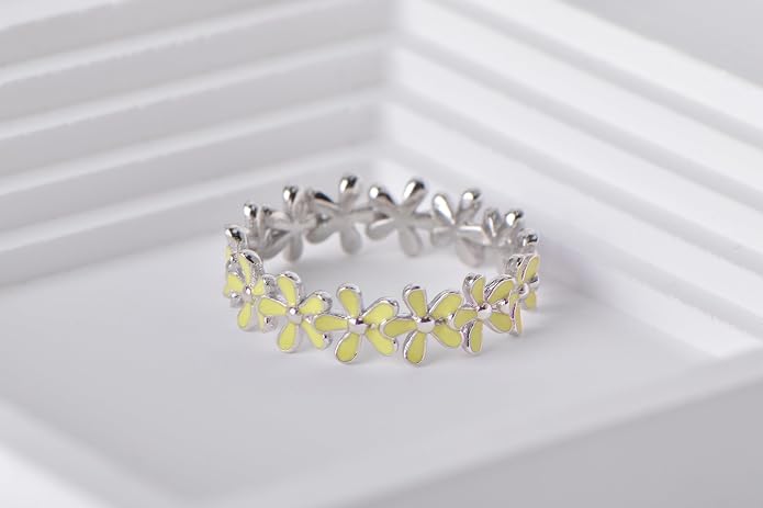 925 Sterling Silver Dainty Daisy Butterfly Paw Heart Eternity Rings Blue Flower Finger Rings for Women Stacking Promise Rings Gift Jewelry