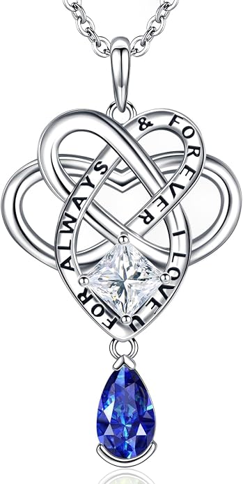 Birthstone Necklace for women Celtic Jewelry Trinity Necklace Pendant 925 Sterling Silver Necklace Birthday Valentines Gift for Her Cable Length 18"