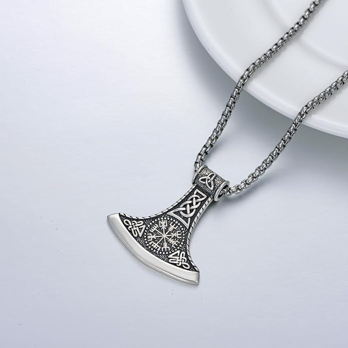 Viking Necklace for Men 925 Sterling Silver Viking Wolf/Thors Hammer/Vegvisir/Tree of Life/Compass Pendant Norse Necklace Amulet Talisman Christmas Gifts for Him Her