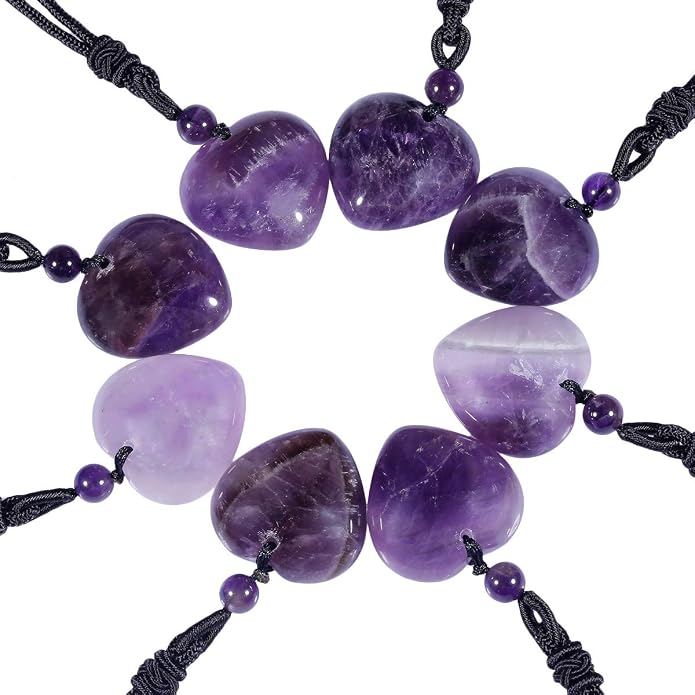 TUMBEELLUWA Carved Stone Heart Shape Necklace Chakra Quartz Pendant with Cord Amulet Healing Crystal Jewelry for Unisex