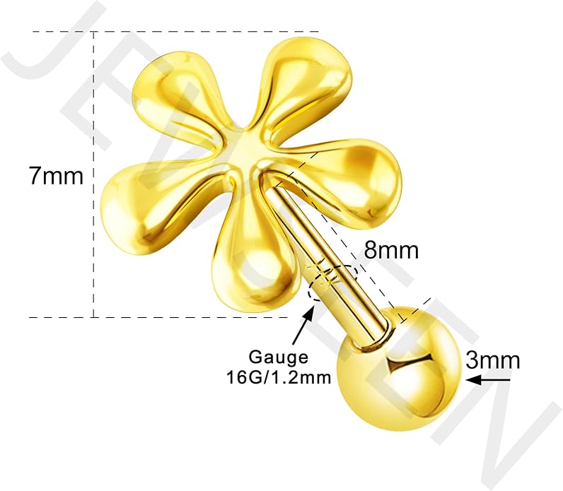 Jewseen 14K Solid Gold Cartilage Earring Opal Cartilage Piercing CZ Flower Helix Piercing Jewelry 16g Tragus Conch Piercing Jewelry Stud Earrings for Women Men