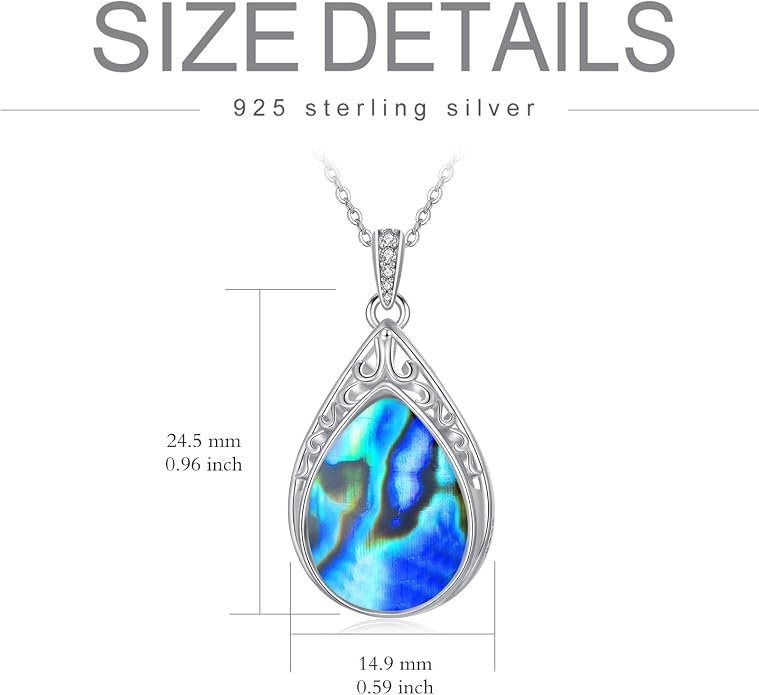 HPQQ Teardrop Necklace 925 Sterling Silver Filigree Gemstone Pendant Necklace Fine Jewelry Birthday Mother's Day Gifts for Women Her Mom