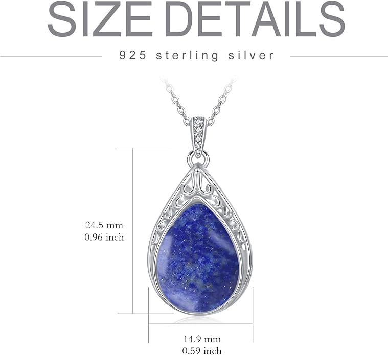 HPQQ Teardrop Necklace 925 Sterling Silver Filigree Gemstone Pendant Necklace Fine Jewelry Birthday Mother's Day Gifts for Women Her Mom