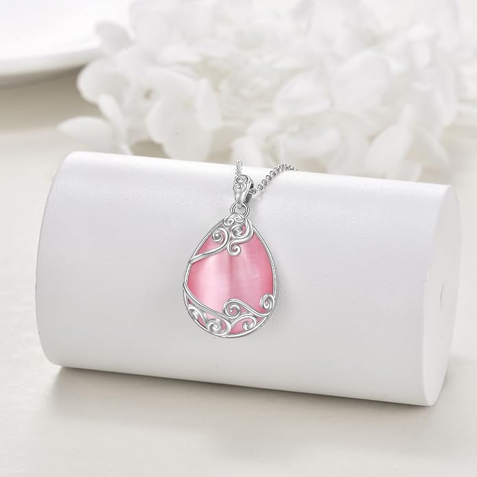 YAFEINI 925 Sterling Silver Moonstone Necklace Filigree Teardrop Pendant Necklace Jewelry for Women Girls