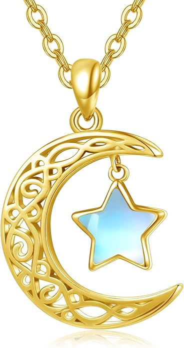 Dreamboat Sterling Silver Moon and Star Necklace Silver Crescent Moon Necklaces for Women Star Pendant Celestial Jewelry Gifts